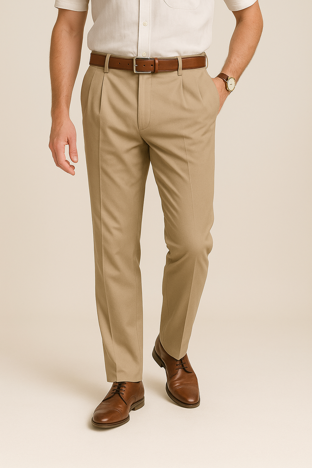 Men's Tapered Cotton Trousers - Casual Office Wear