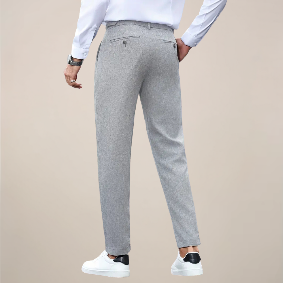 Men's Pleated Cotton Trousers - Tailored Fit for Business Casual