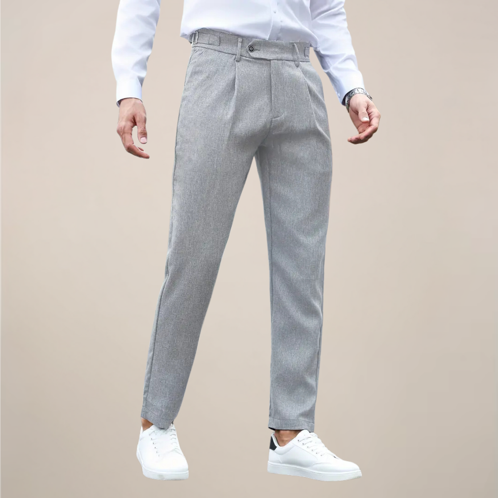 Men's Pleated Cotton Trousers - Tailored Fit for Business Casual