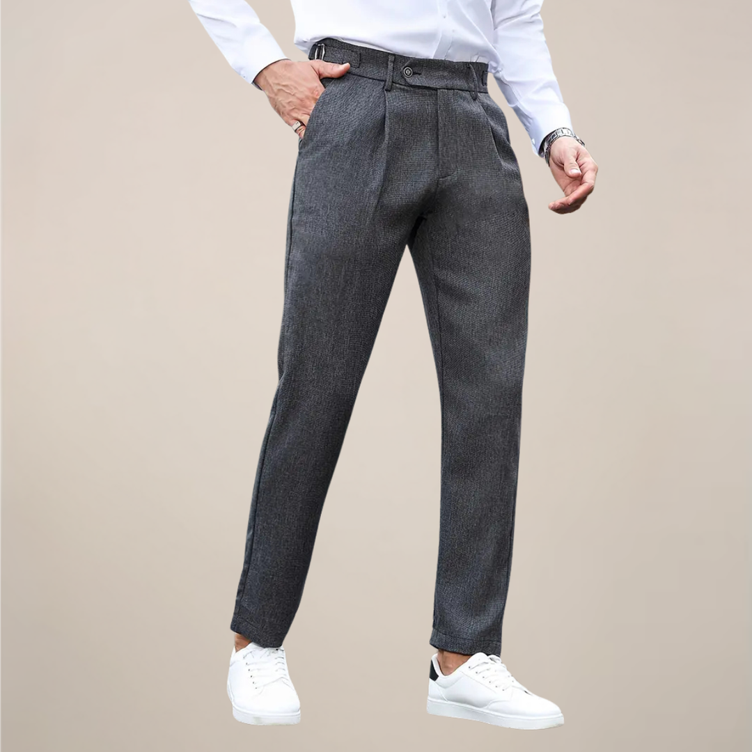 Men's Pleated Cotton Trousers - Tailored Fit for Business Casual