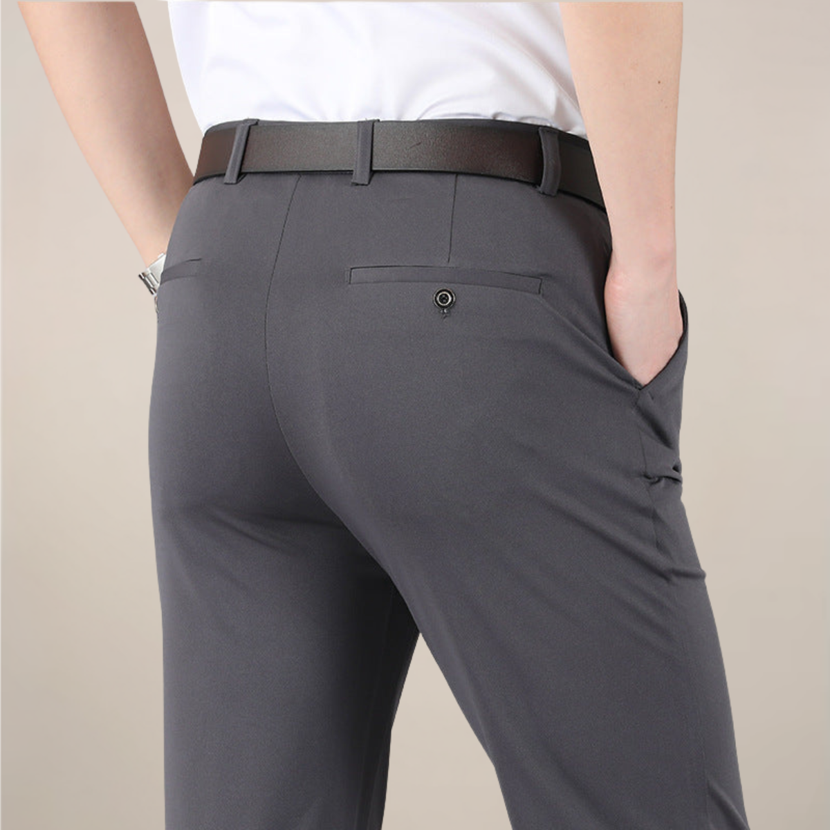 Men's Slim Fit Stretch Waist Trousers - Smart Casual Wear