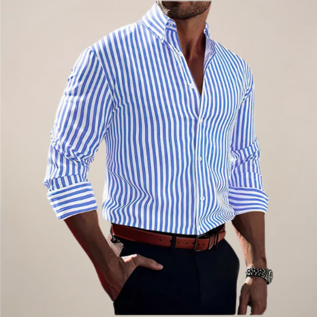 Men's Striped Cotton Long Sleeve Shirt - Classic Smart Casual