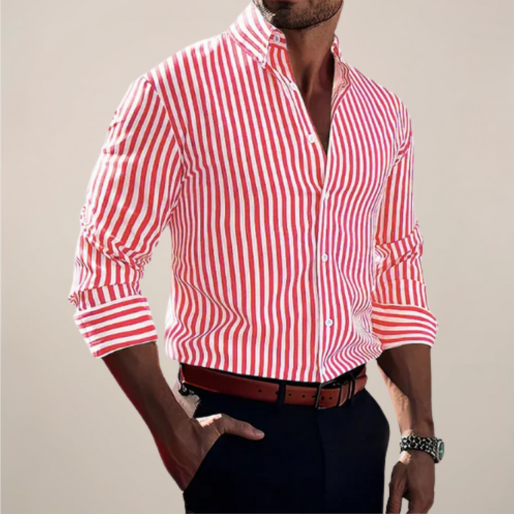 Men's Striped Cotton Long Sleeve Shirt - Classic Smart Casual