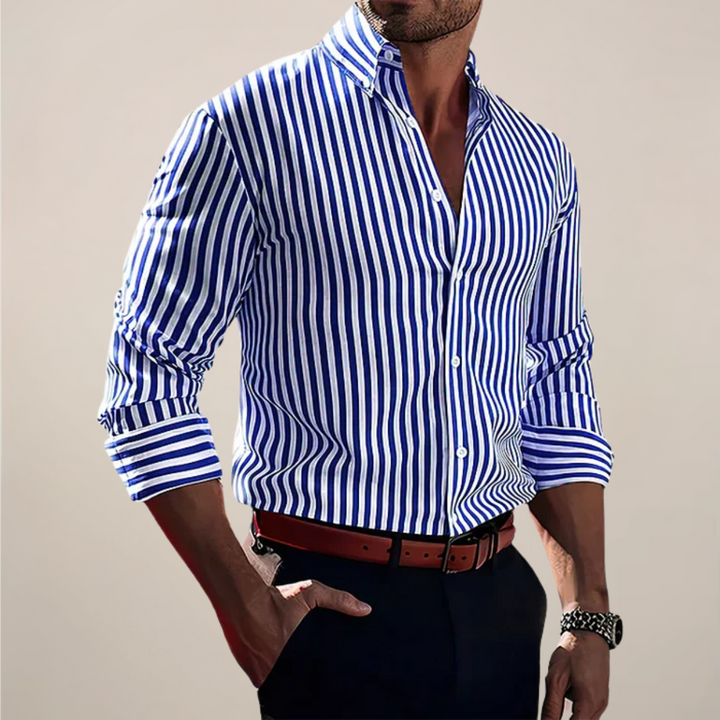 Men's Striped Cotton Long Sleeve Shirt - Classic Smart Casual