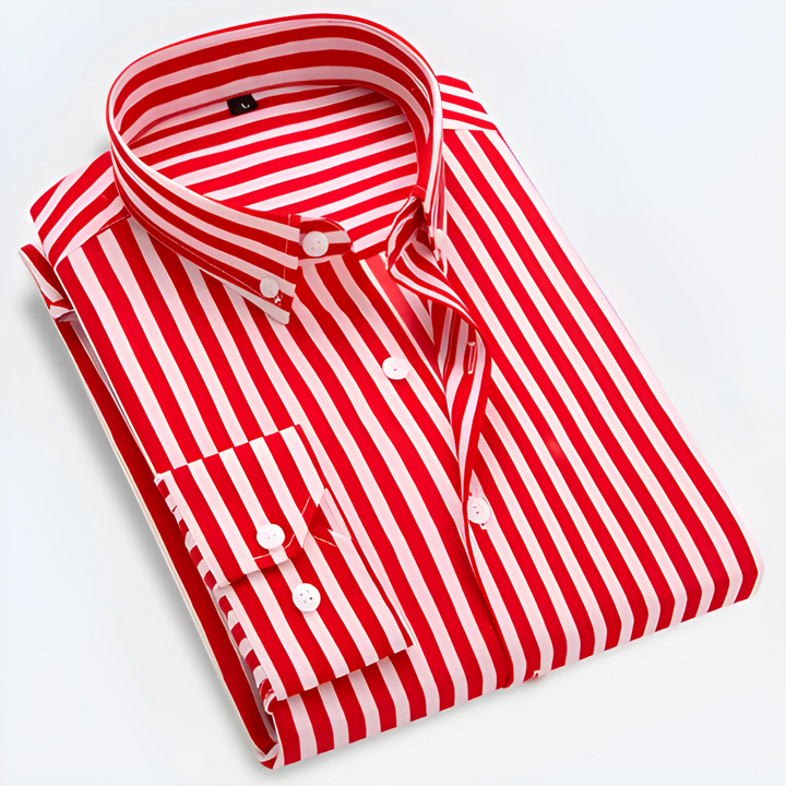 Men's Striped Cotton Long Sleeve Shirt - Smart Casual