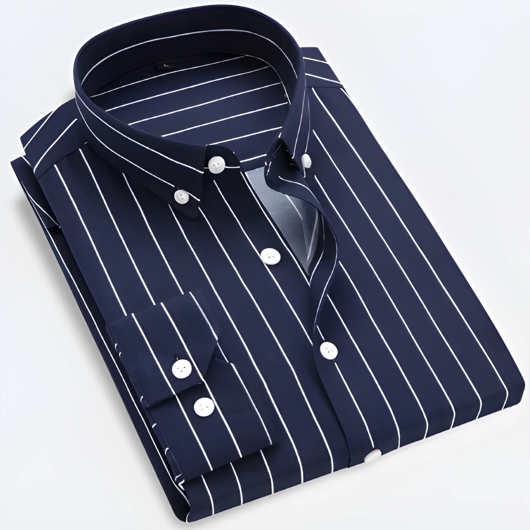 Men's Striped Cotton Long Sleeve Shirt - Smart Casual