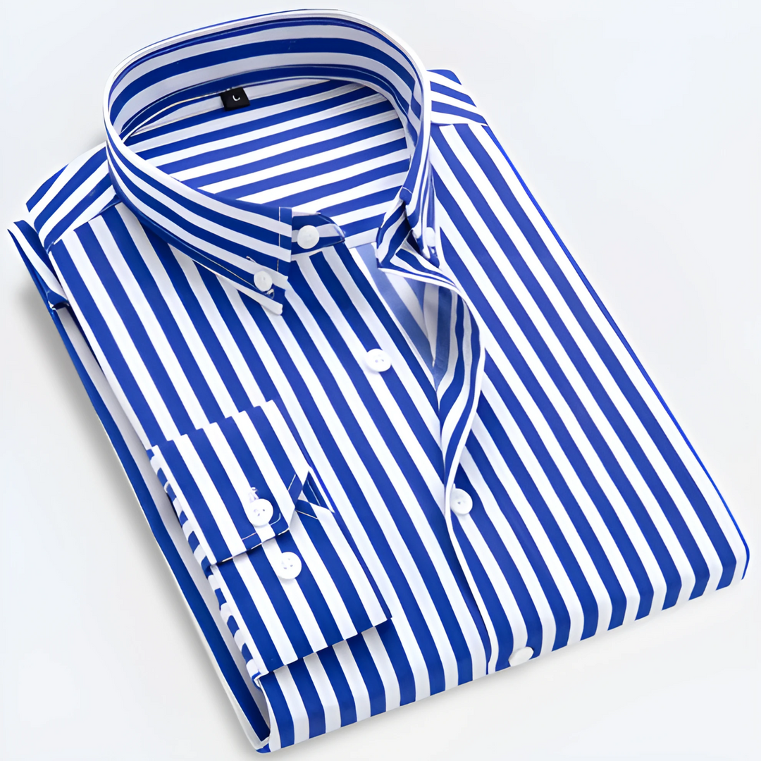Men's Striped Cotton Long Sleeve Shirt - Smart Casual