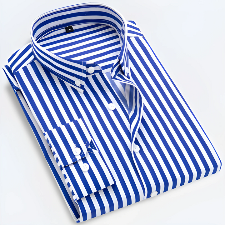 Men's Striped Cotton Long Sleeve Shirt - Smart Casual