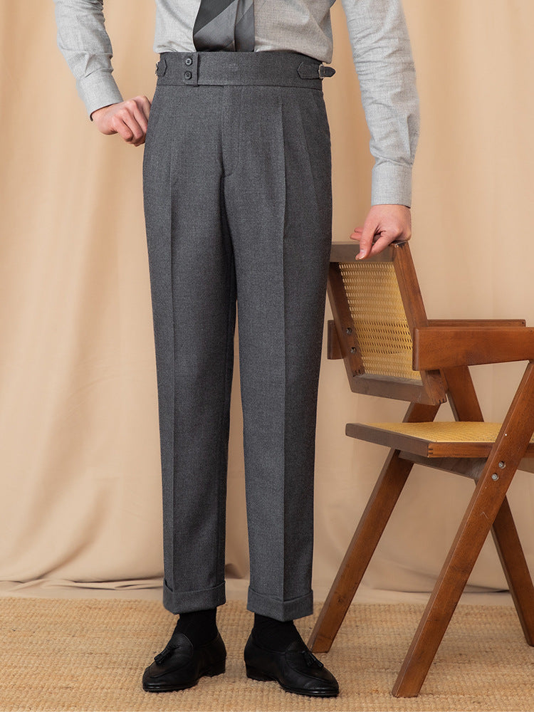 Men's Pleated Wool Blend Trousers - Relaxed Fit