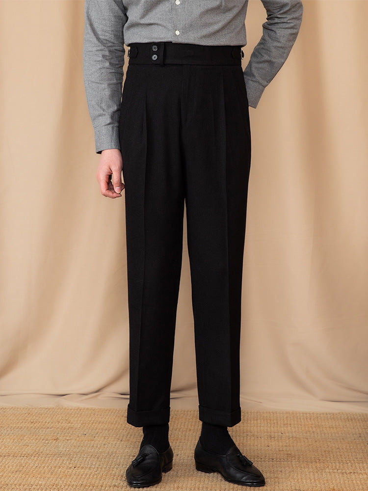 Men's Pleated Wool Blend Trousers - Relaxed Fit