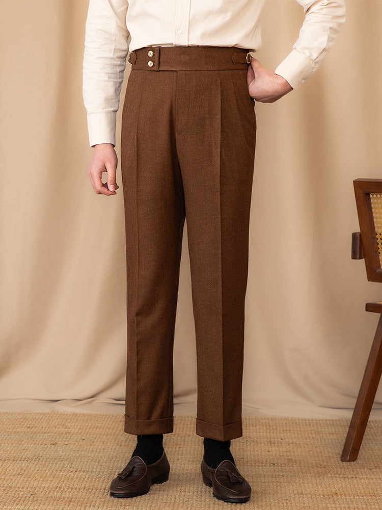 Men's Pleated Wool Blend Trousers - Relaxed Fit