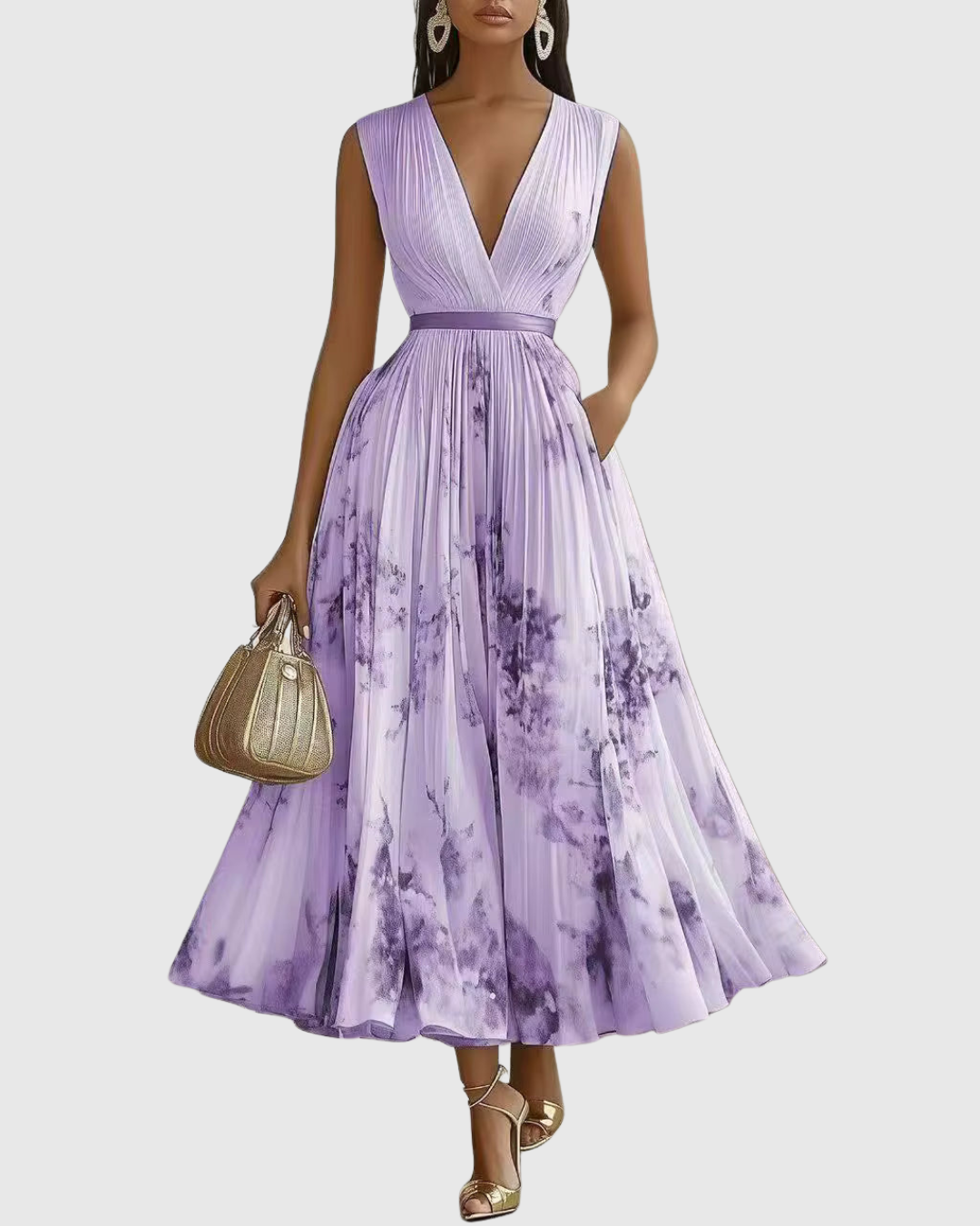 Women's Pleated Midi Dress - Summer Evening