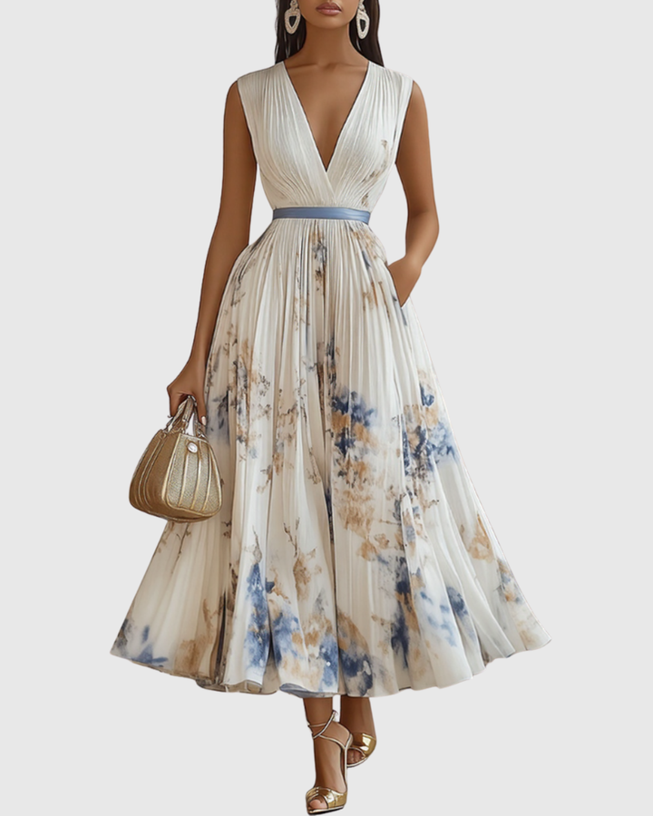 Women's Pleated Midi Dress - Summer Evening