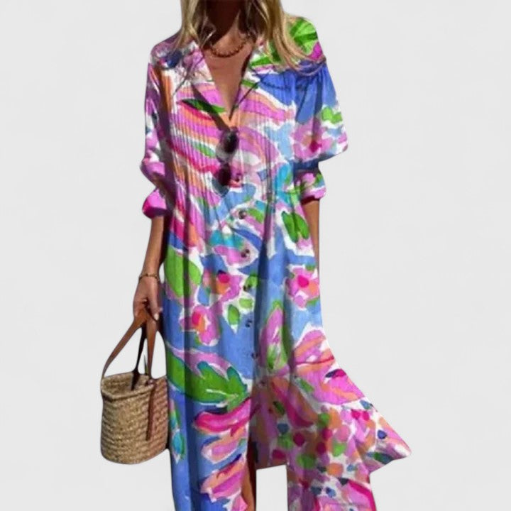 Women's Floral Midi Dress - Loose Fit Comfort