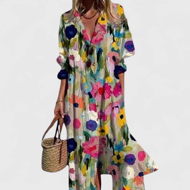 Women's Floral Midi Dress - Loose Fit Comfort
