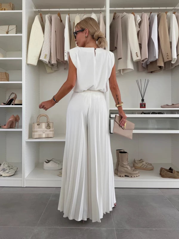 Ann | Women's Sleeveless Top and Wide Leg Pants Set, Casual
