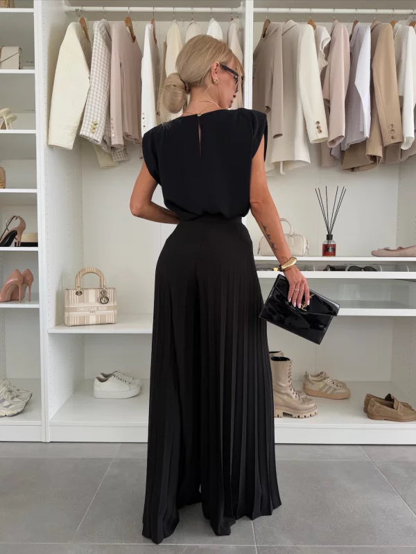 Ann | Women's Sleeveless Top and Wide Leg Pants Set, Casual
