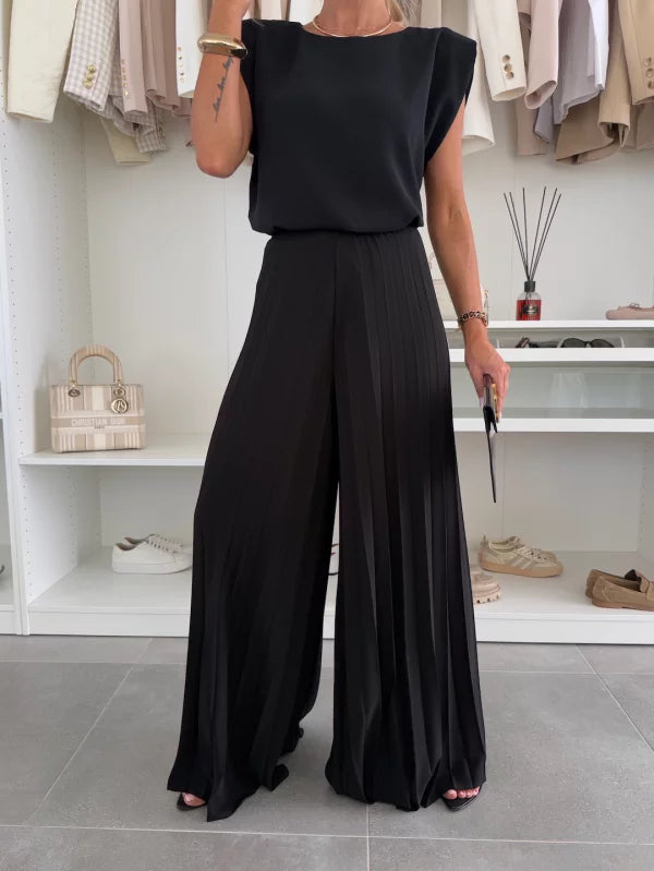 Ann | Women's Sleeveless Top and Wide Leg Pants Set, Casual