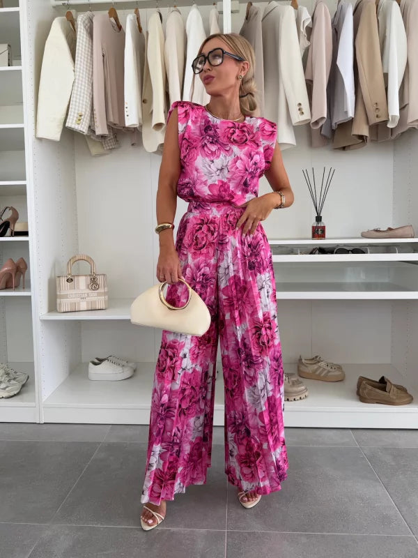 Ann | Women's Sleeveless Top and Wide Leg Pants Set, Casual