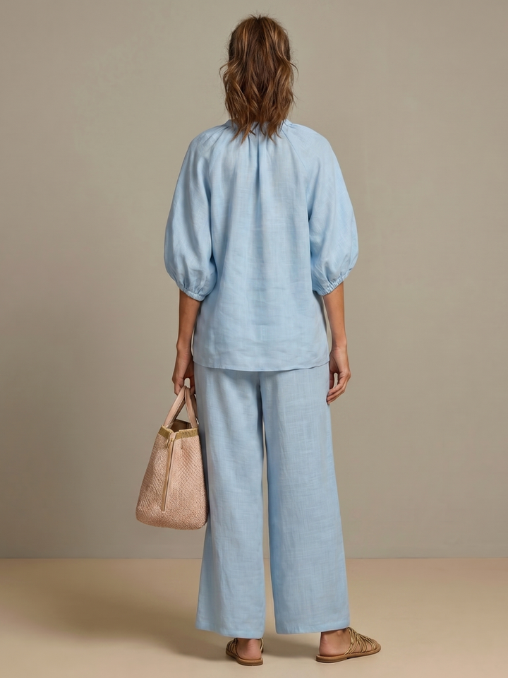 Olivia | Women's Zip-Up Blouse, Wide-Leg Trouser Set