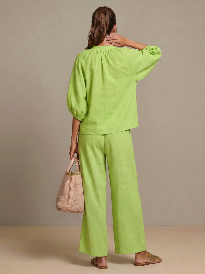 Olivia | Women's Zip-Up Blouse, Wide-Leg Trouser Set