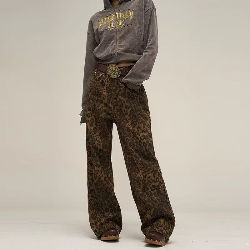 Laura | Women's High Waist Straight Leg Pant, Leopard Print