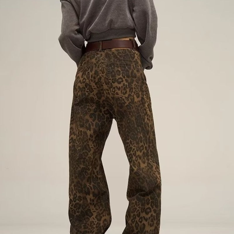 Laura | Women's High Waist Straight Leg Pant, Leopard Print