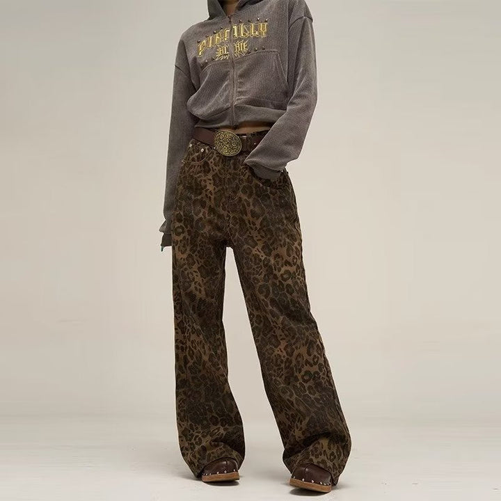 Laura | Women's High Waist Straight Leg Pant, Leopard Print