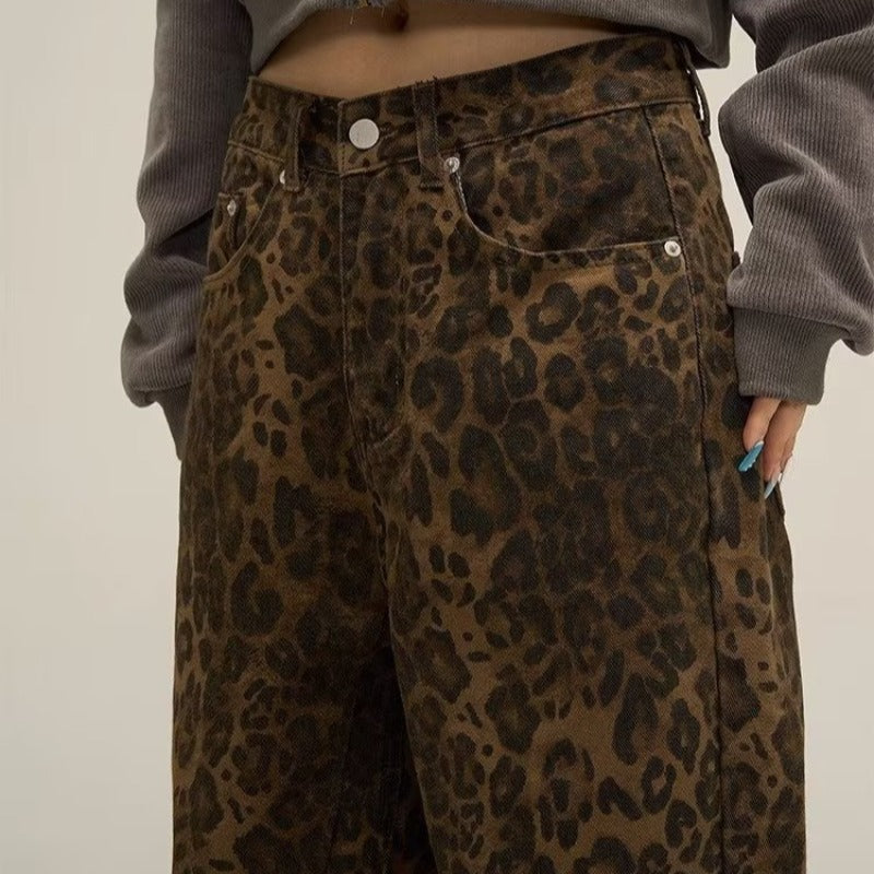 Laura | Women's High Waist Straight Leg Pant, Leopard Print