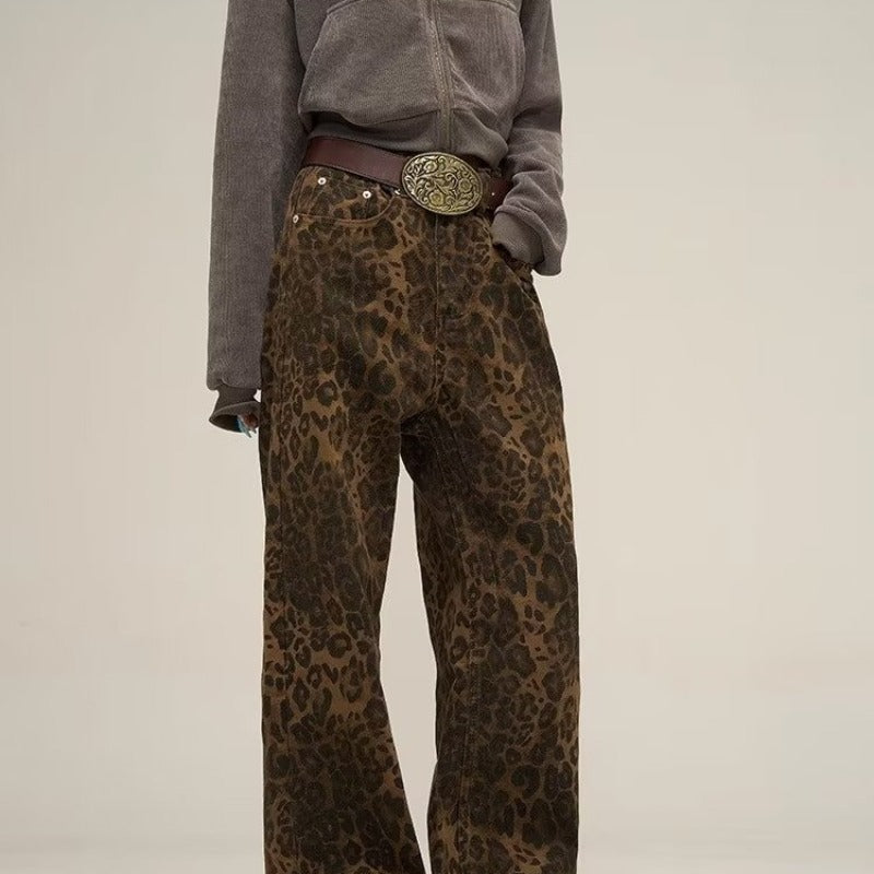 Laura | Women's High Waist Straight Leg Pant, Leopard Print