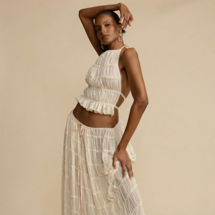 Emma | Women's Maxi Dress Set with Open Back, Summer
