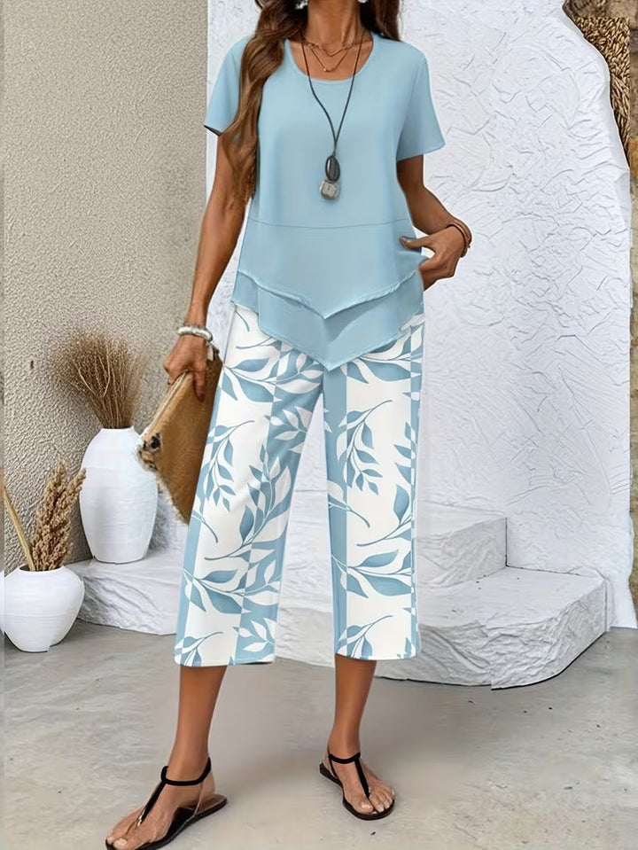 Tamra | Women's Leaf Print Blouse, Two-Piece Set