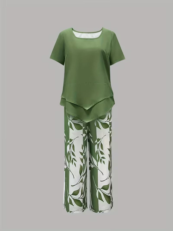 Tamra | Women's Leaf Print Blouse, Two-Piece Set