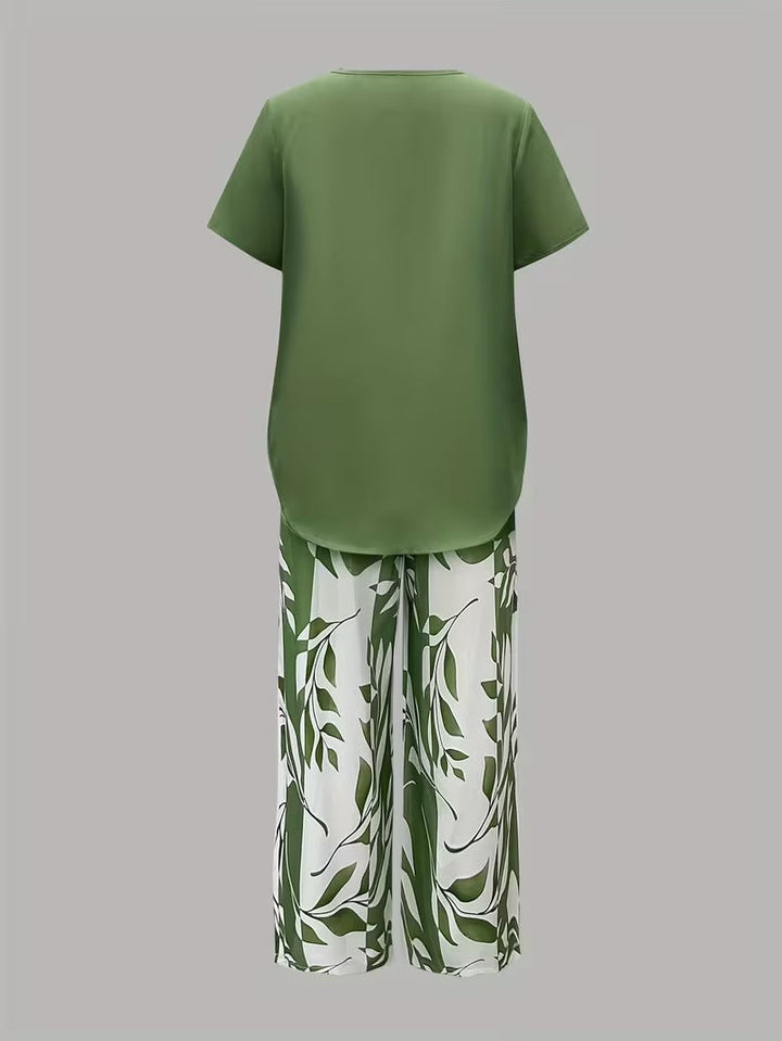 Tamra | Women's Leaf Print Blouse, Two-Piece Set