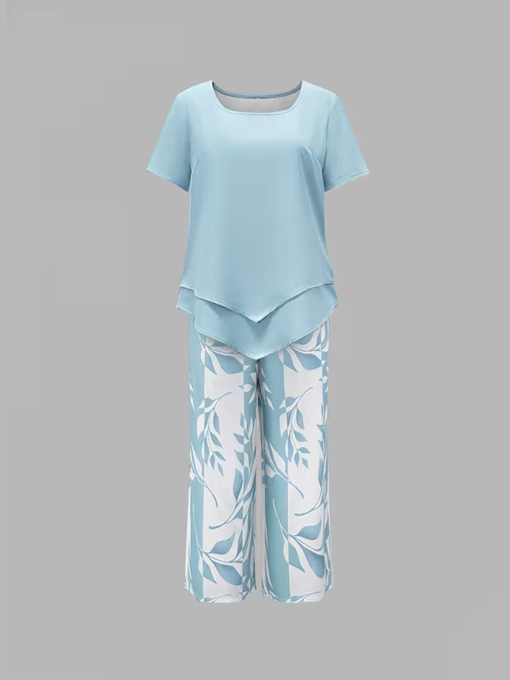 Tamra | Women's Leaf Print Blouse, Two-Piece Set