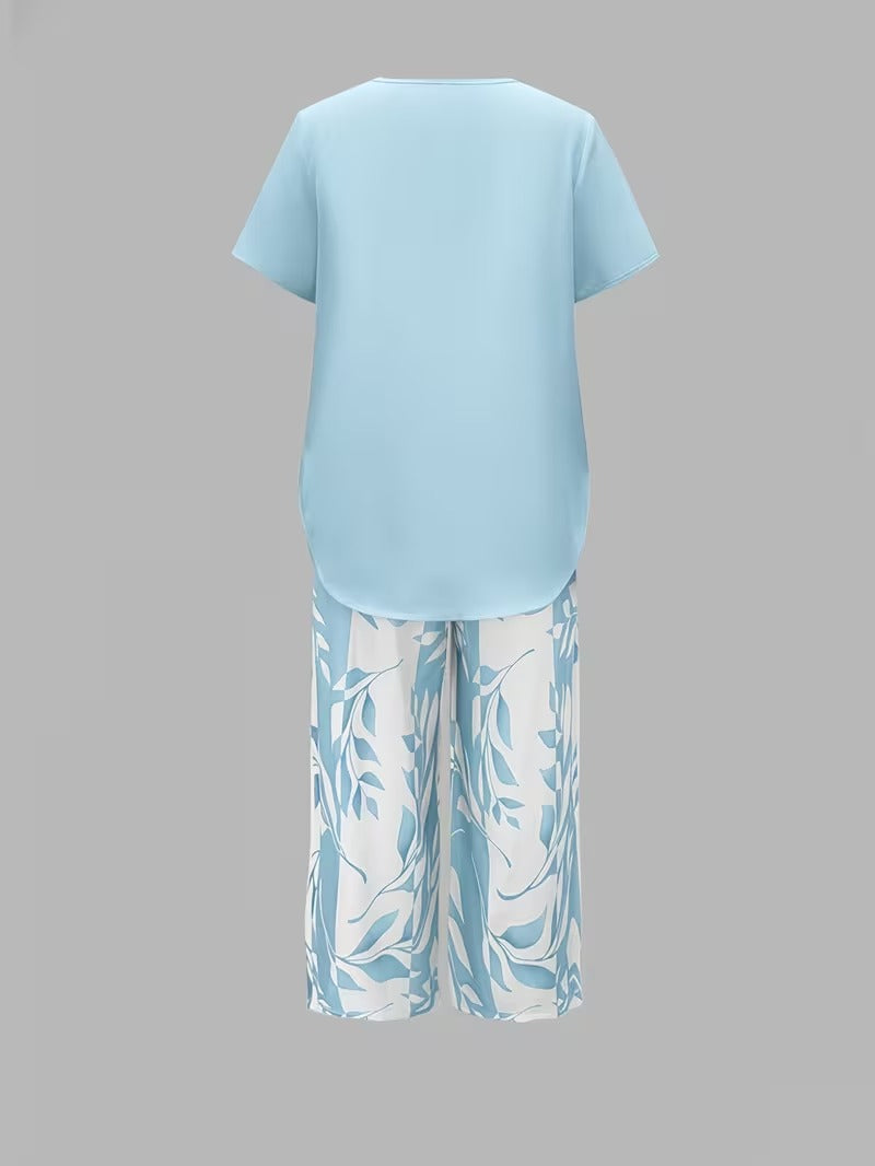 Tamra | Women's Leaf Print Blouse, Two-Piece Set