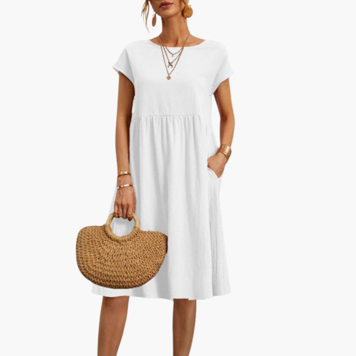 Emily | Women's Midi Dress with Short Sleeves and Side Pockets