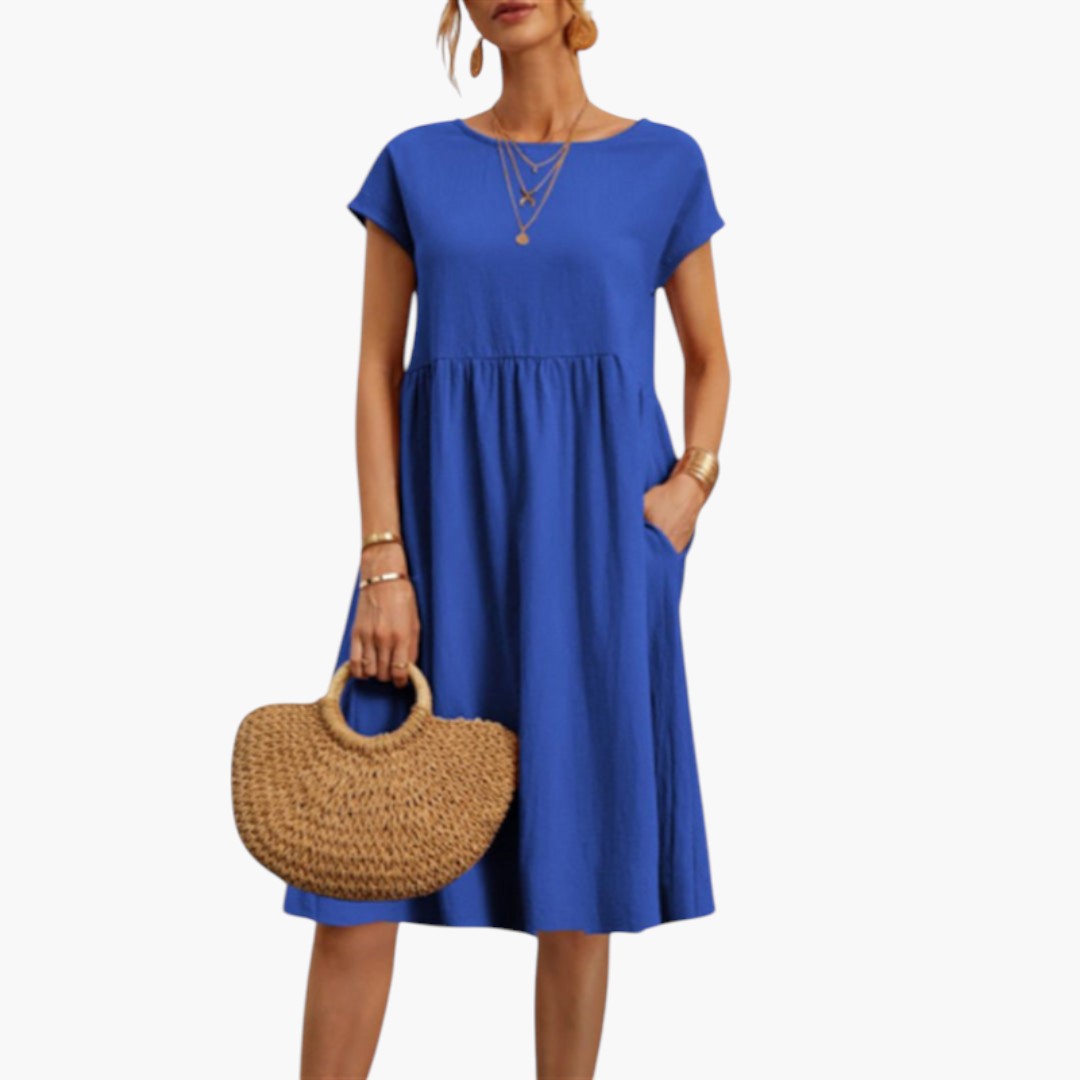 Emily | Women's Midi Dress with Short Sleeves and Side Pockets