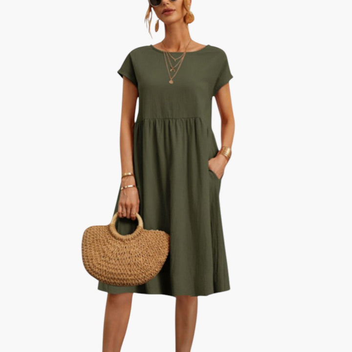 Emily | Women's Midi Dress with Short Sleeves and Side Pockets