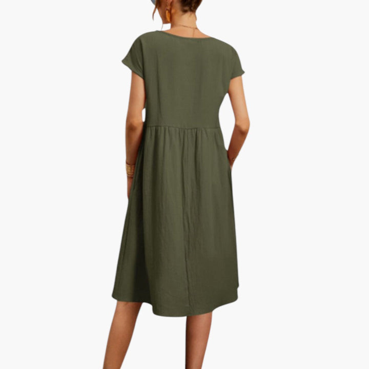 Emily | Women's Midi Dress with Short Sleeves and Side Pockets