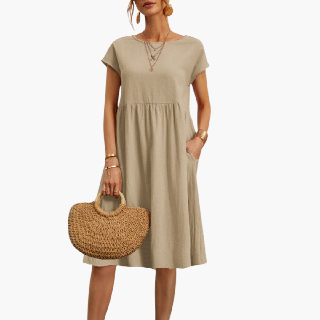 Emily | Women's Midi Dress with Short Sleeves and Side Pockets