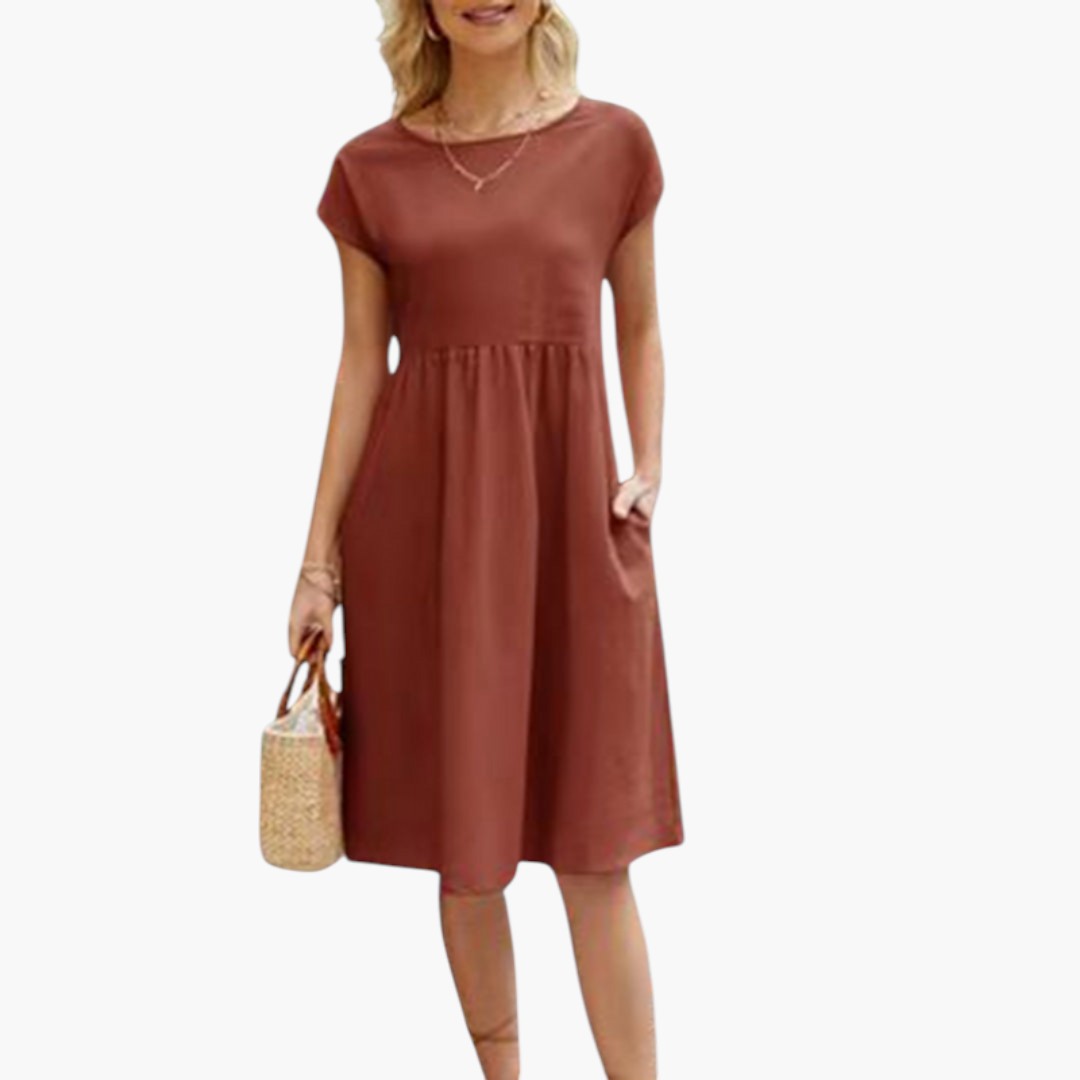 Emily | Women's Midi Dress with Short Sleeves and Side Pockets