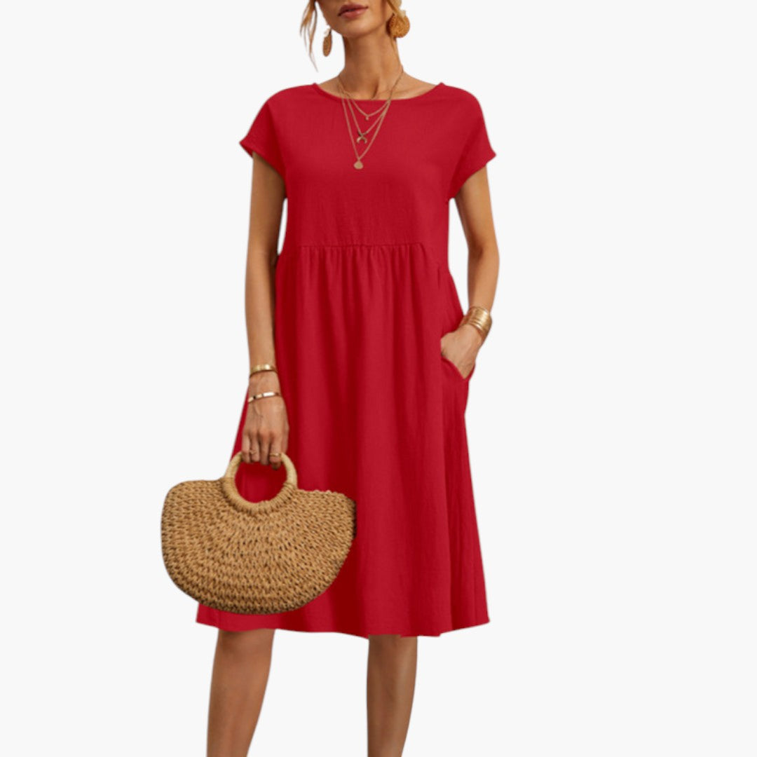 Emily | Women's Midi Dress with Short Sleeves and Side Pockets