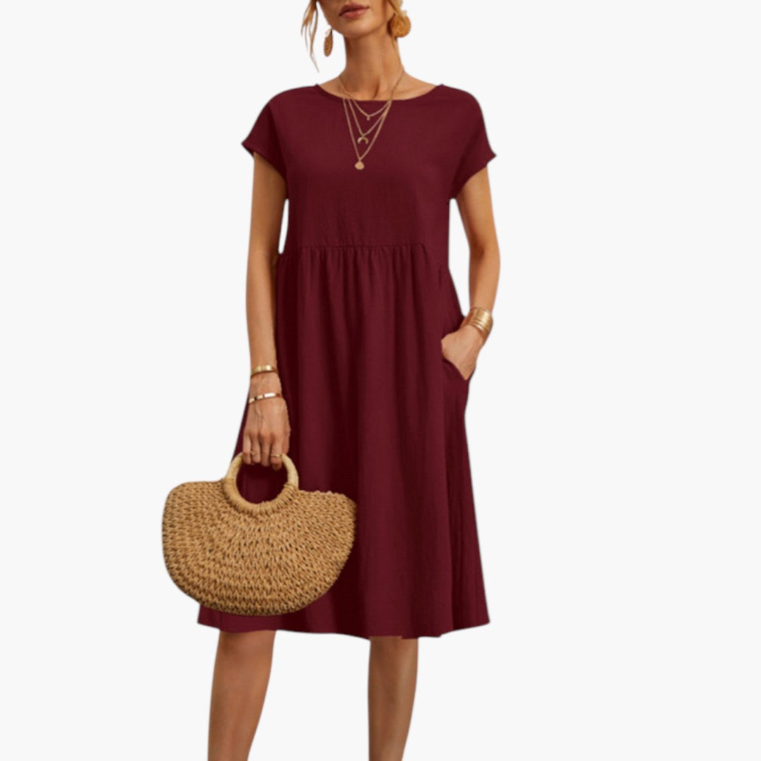Emily | Women's Midi Dress with Short Sleeves and Side Pockets