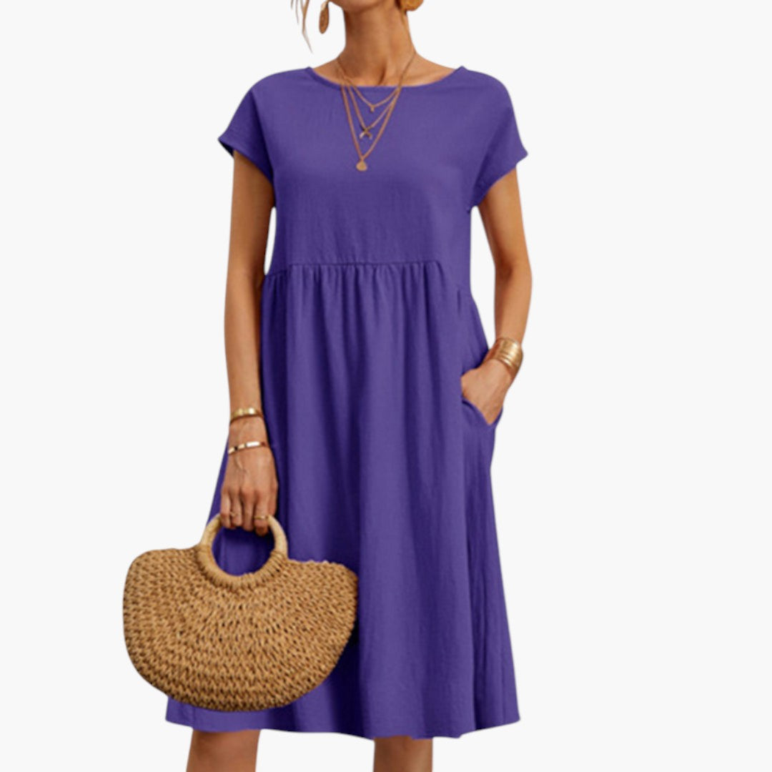 Emily | Women's Midi Dress with Short Sleeves and Side Pockets
