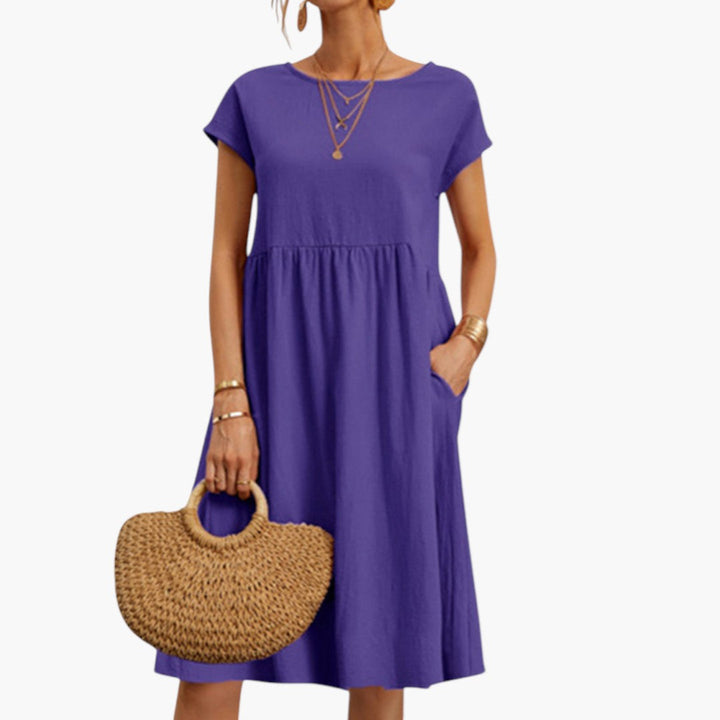 Emily | Women's Midi Dress with Short Sleeves and Side Pockets