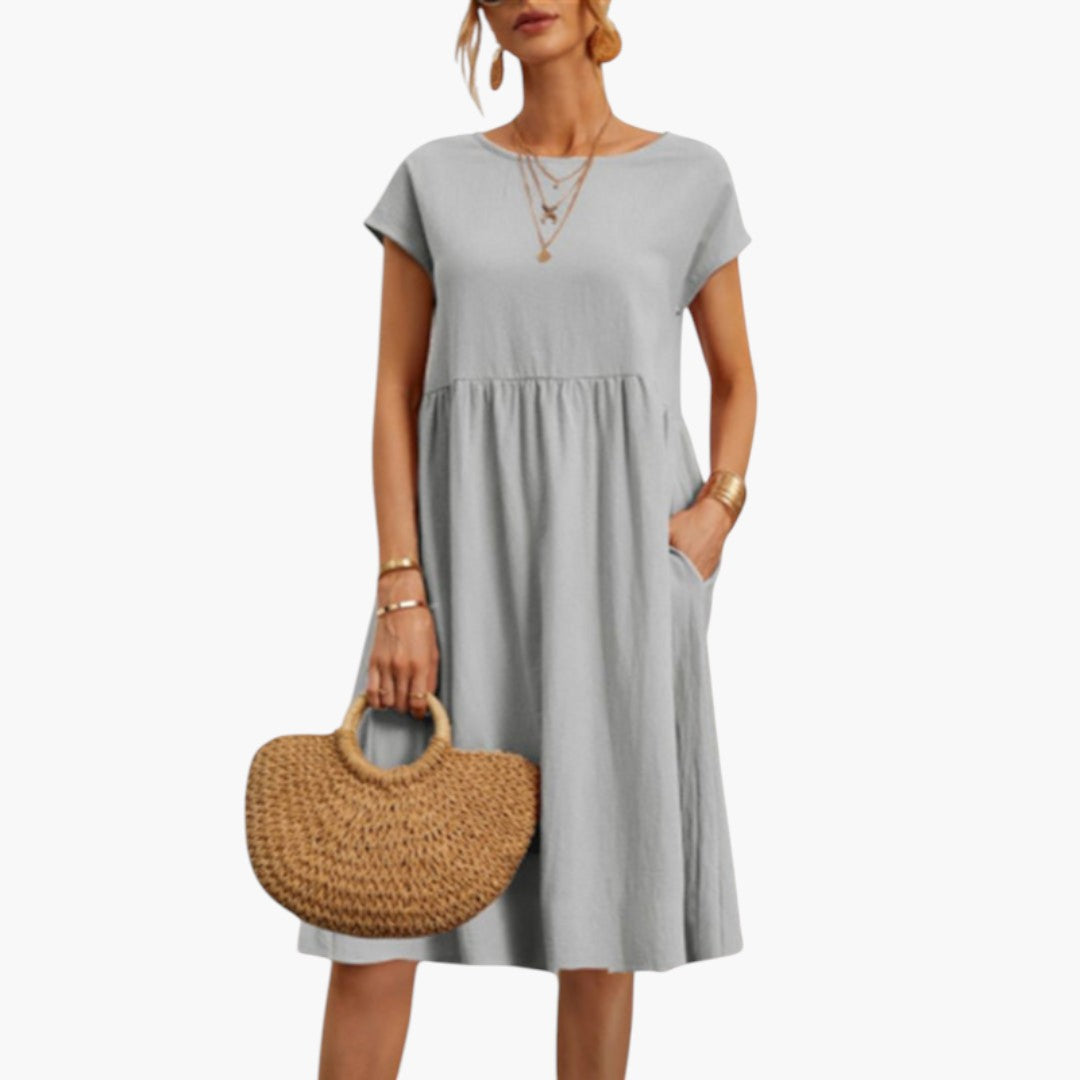 Emily | Women's Midi Dress with Short Sleeves and Side Pockets