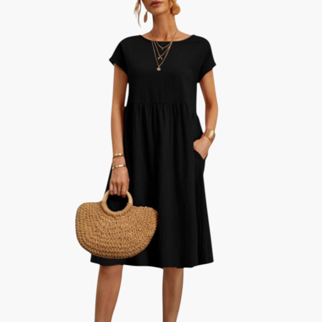 Emily | Women's Midi Dress with Short Sleeves and Side Pockets