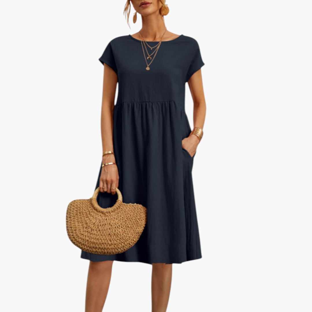 Emily | Women's Midi Dress with Short Sleeves and Side Pockets