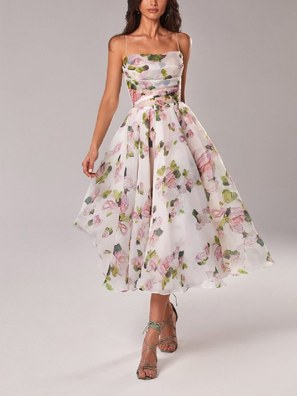 Beverly | Women's Floral A-Line Midi Dress, Spring